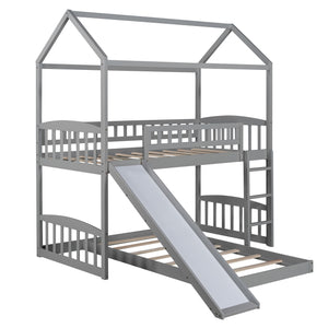 Homeroots Gray Playhouse Frame Full Over Full Perpendicular Bunk Bed With Slide  Manufactured Wood And Solid Wood 403635