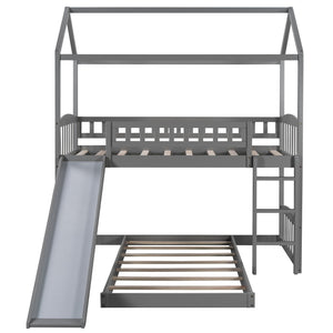 Homeroots Gray Playhouse Frame Full Over Full Perpendicular Bunk Bed With Slide  Manufactured Wood And Solid Wood 403635