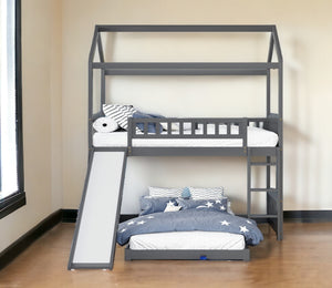 Homeroots Gray Playhouse Frame Full Over Full Perpendicular Bunk Bed With Slide  Manufactured Wood And Solid Wood 403635