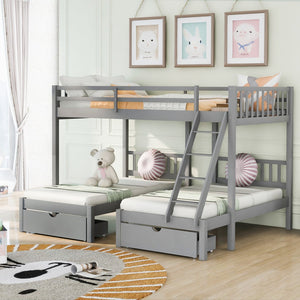 Homeroots Gray Full Over Double Twin Triple Bunk Beds With Drawers  Manufactured Wood And Solid Wood 403637