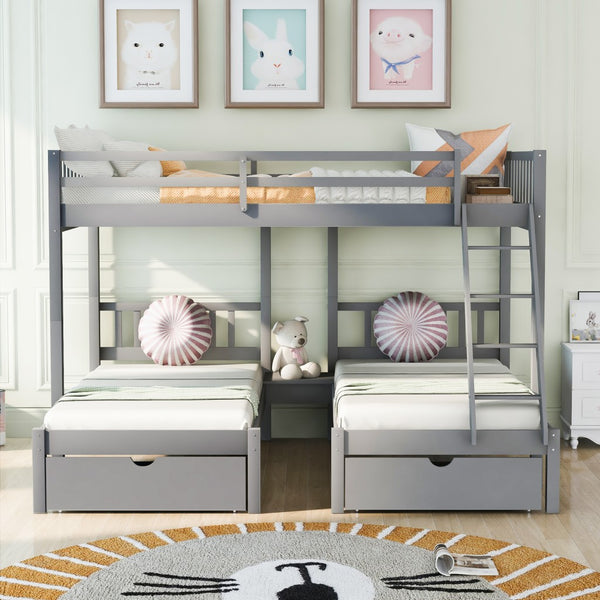 Homeroots Gray Full Over Double Twin Triple Bunk Beds With Drawers  Manufactured Wood And Solid Wood 403637