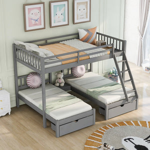 Homeroots Gray Full Over Double Twin Triple Bunk Beds With Drawers  Manufactured Wood And Solid Wood 403637