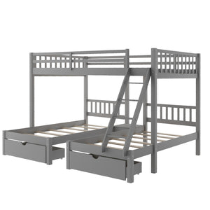 Homeroots Gray Full Over Double Twin Triple Bunk Beds With Drawers  Manufactured Wood And Solid Wood 403637
