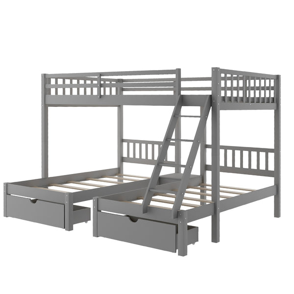 Homeroots Gray Full Over Double Twin Triple Bunk Beds With Drawers  Manufactured Wood And Solid Wood 403637