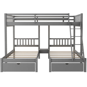 Homeroots Gray Full Over Double Twin Triple Bunk Beds With Drawers  Manufactured Wood And Solid Wood 403637