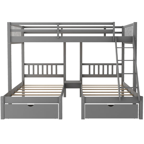 Homeroots Gray Full Over Double Twin Triple Bunk Beds With Drawers  Manufactured Wood And Solid Wood 403637