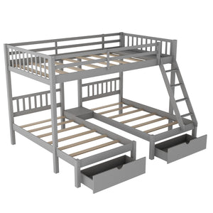 Homeroots Gray Full Over Double Twin Triple Bunk Beds With Drawers  Manufactured Wood And Solid Wood 403637