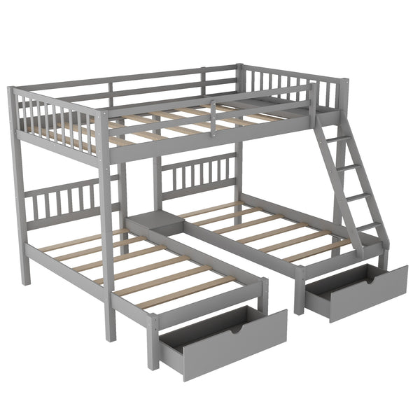 Homeroots Gray Full Over Double Twin Triple Bunk Beds With Drawers  Manufactured Wood And Solid Wood 403637