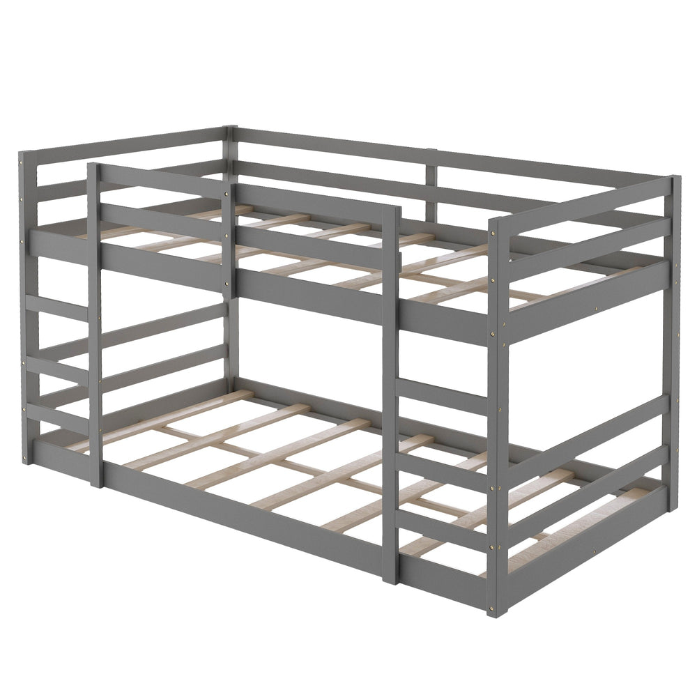 Homeroots Pastel Gray Twin Over Twin Dual Ladder Bunk Bed  Manufactured Wood And Solid Wood 403643