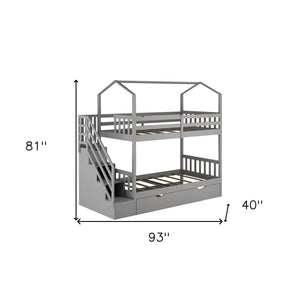 Homeroots Gray Twin Over Twin Playhouse Bunk Bed With Trundle And Staircase  Manufactured Wood And Solid Wood 403645