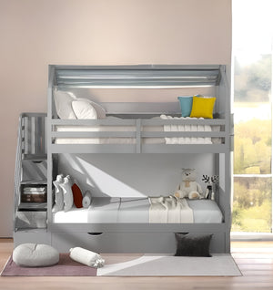 Homeroots Gray Twin Over Twin Playhouse Bunk Bed With Trundle And Staircase  Manufactured Wood And Solid Wood 403645