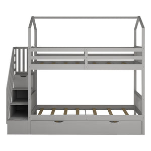 Homeroots Gray Twin Over Twin Playhouse Bunk Bed With Trundle And Staircase  Manufactured Wood And Solid Wood 403645