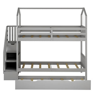 Homeroots Gray Twin Over Twin Playhouse Bunk Bed With Trundle And Staircase  Manufactured Wood And Solid Wood 403645