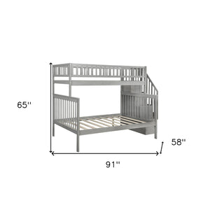 Homeroots Gray Twin Over Full Farmhouse Style Bunk Bed With Staircase  Manufactured Wood And Solid Wood 403646