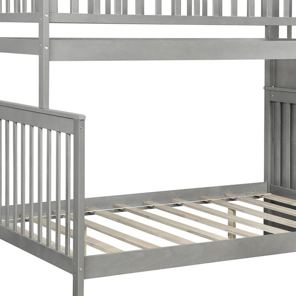 Homeroots Gray Twin Over Full Farmhouse Style Bunk Bed With Staircase  Manufactured Wood And Solid Wood 403646