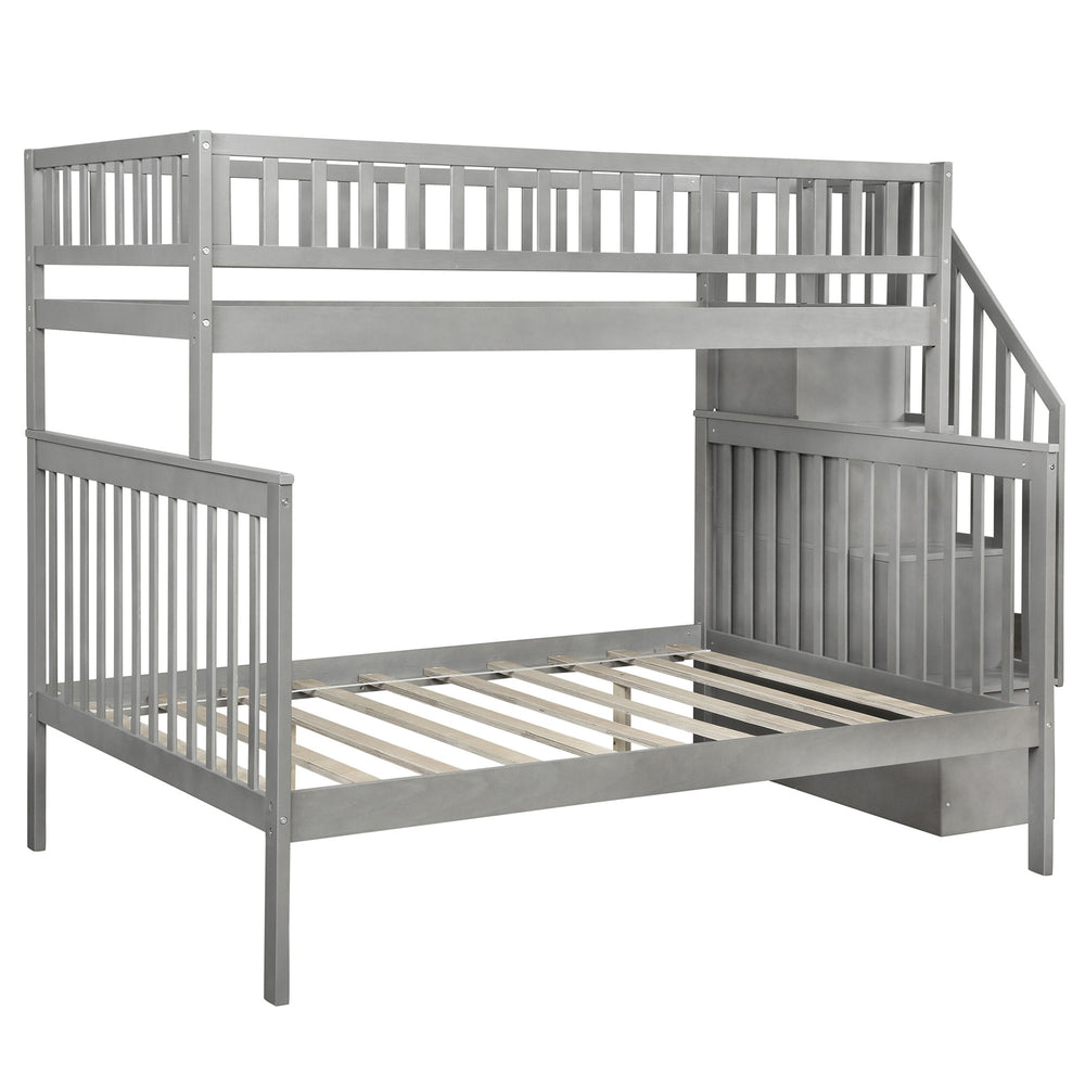 Homeroots Gray Twin Over Full Farmhouse Style Bunk Bed With Staircase  Manufactured Wood And Solid Wood 403646