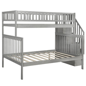 Homeroots Gray Twin Over Full Farmhouse Style Bunk Bed With Staircase  Manufactured Wood And Solid Wood 403646