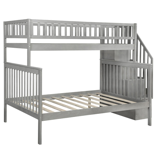Homeroots Gray Twin Over Full Farmhouse Style Bunk Bed With Staircase  Manufactured Wood And Solid Wood 403646