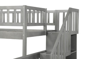 Homeroots Gray Twin Over Full Farmhouse Style Bunk Bed With Staircase  Manufactured Wood And Solid Wood 403646