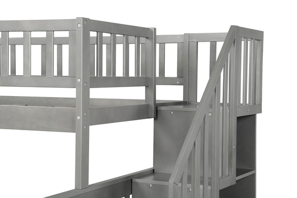 Homeroots Gray Twin Over Full Farmhouse Style Bunk Bed With Staircase  Manufactured Wood And Solid Wood 403646