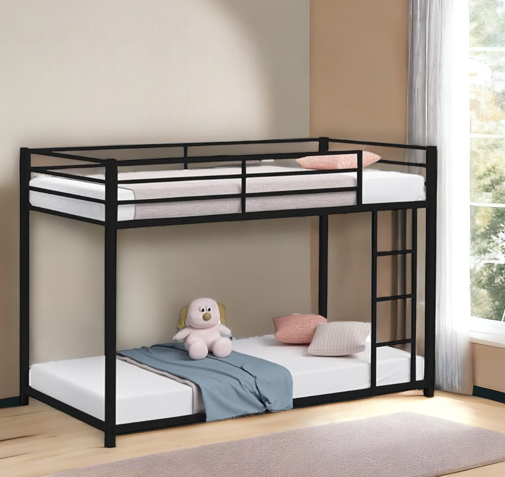 Homeroots Black Twin Over Twin Metal Low Bunk Bed  Steel 403647