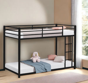 Homeroots Black Twin Over Twin Metal Low Bunk Bed  Steel 403647