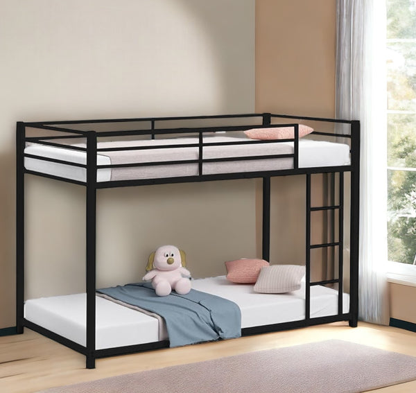 Homeroots Black Twin Over Twin Metal Low Bunk Bed  Steel 403647