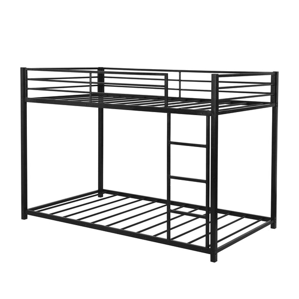 Homeroots Black Twin Over Twin Metal Low Bunk Bed  Steel 403647