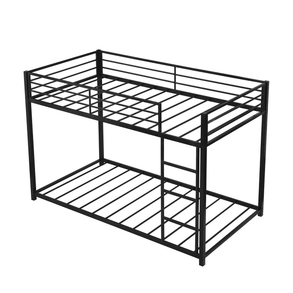 Homeroots Black Twin Over Twin Metal Low Bunk Bed  Steel 403647