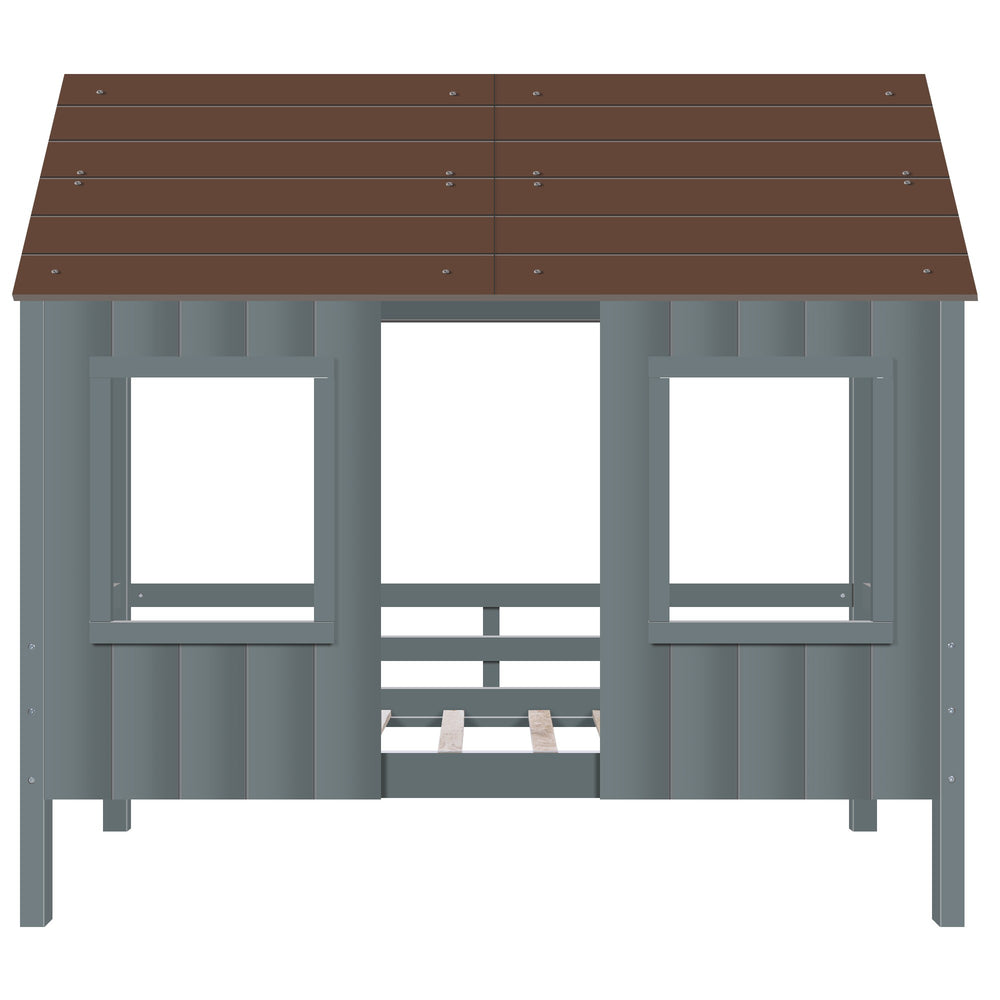 Homeroots Antique Gray Twin Size Low Loft Wooden House Bed  Manufactured Wood + Solid Wood 403649