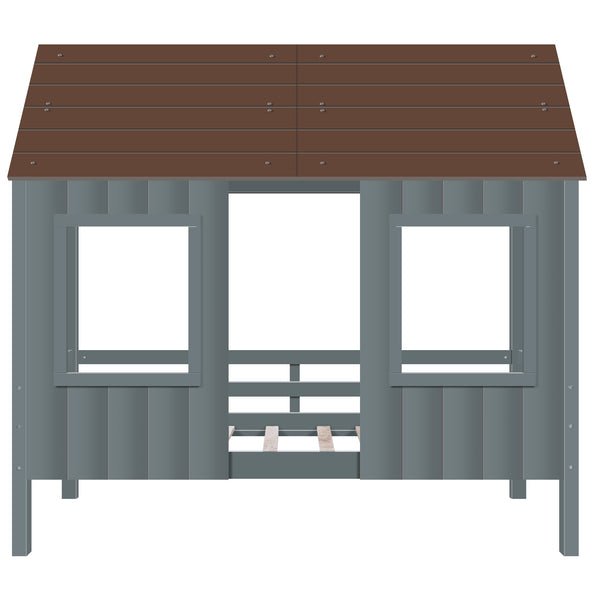 Homeroots Antique Gray Twin Size Low Loft Wooden House Bed  Manufactured Wood + Solid Wood 403649