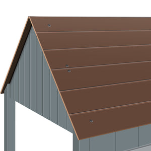 Homeroots Antique Gray Twin Size Low Loft Wooden House Bed  Manufactured Wood + Solid Wood 403649