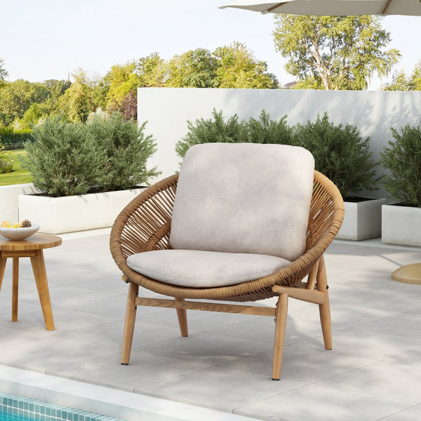 English Elm Christopher Knight Home® - Cyril Outdoor Papasan Lounge Chair - Light Brown Wicker & Beige Cushion For Stylish Relaxation N775P290578B