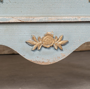 English Elm 24QJ0078 Distressed Light Blue Wood & Metal Cabinet with Two Drawers, Cream Top, Gold Accents, 37.4"L x 18.3"W x 37.8"H W2946P243868