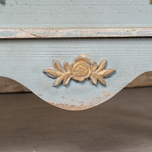 English Elm 24QJ0078 Distressed Light Blue Wood & Metal Cabinet with Two Drawers, Cream Top, Gold Accents, 37.4"L x 18.3"W x 37.8"H W2946P243868