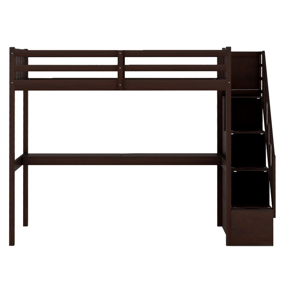 Homeroots Espresso Twin Size Loft Bed With Built In Desk And Stairway  Manufactured Wood + Solid Wood 403653