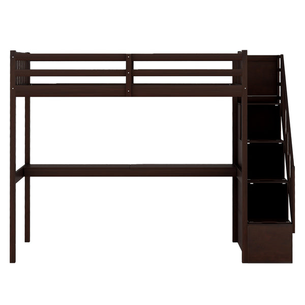 Homeroots Espresso Twin Size Loft Bed With Built In Desk And Stairway  Manufactured Wood + Solid Wood 403653