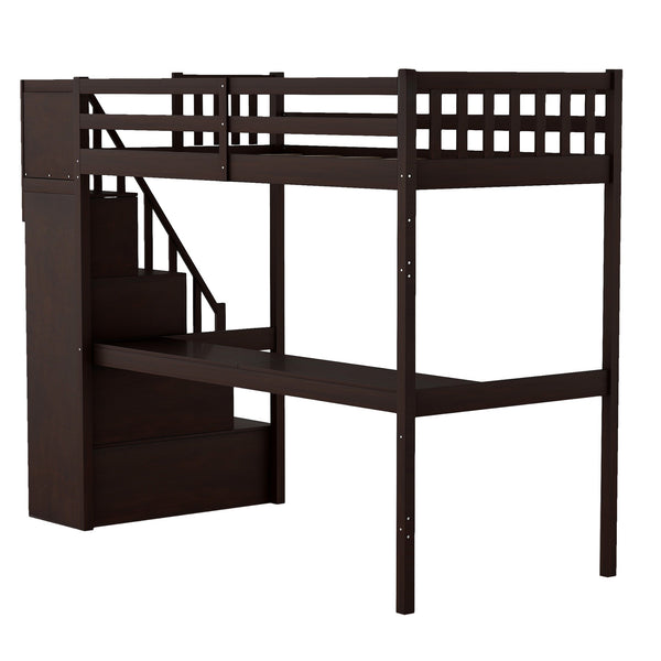 Homeroots Espresso Twin Size Loft Bed With Built In Desk And Stairway  Manufactured Wood + Solid Wood 403653
