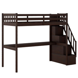 Homeroots Espresso Twin Size Loft Bed With Built In Desk And Stairway  Manufactured Wood + Solid Wood 403653