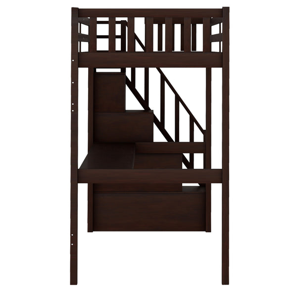 Homeroots Espresso Twin Size Loft Bed With Built In Desk And Stairway  Manufactured Wood + Solid Wood 403653
