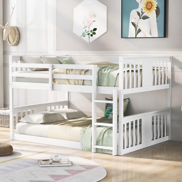 Homeroots White Classic Full Over Full Bunk Bed With Ladder  Manufactured Wood And Solid Wood 403656