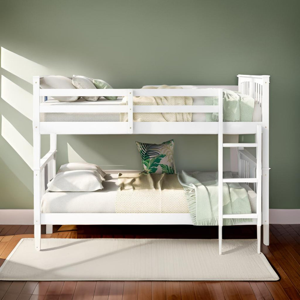 Homeroots White Classic Full Over Full Bunk Bed With Ladder  Manufactured Wood And Solid Wood 403656