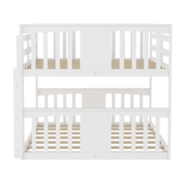 Homeroots White Classic Full Over Full Bunk Bed With Ladder  Manufactured Wood And Solid Wood 403656