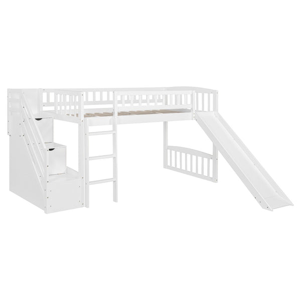 English Elm Stairway Twin Loft Bed with Storage Staircase Slide and Guardrails for Kids White LT000515AAK-2