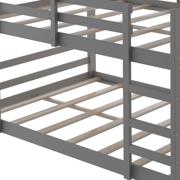 Homeroots Pastel Gray Full Over Full Dual Ladder Bunk Bed  Manufactured Wood And Solid Wood 403662