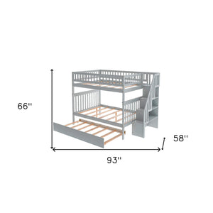 Homeroots Gray Full Over Full Farmhouse Style Bunk Bed With Trundle And Staircase  Manufactured Wood And Solid Wood 403664