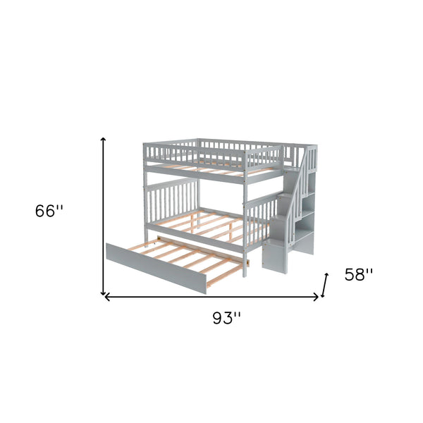 Homeroots Gray Full Over Full Farmhouse Style Bunk Bed With Trundle And Staircase  Manufactured Wood And Solid Wood 403664