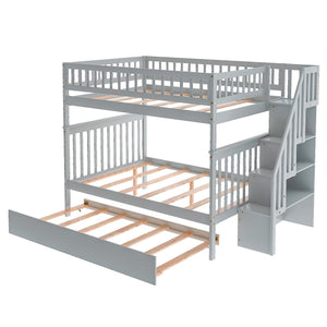 Homeroots Gray Full Over Full Farmhouse Style Bunk Bed With Trundle And Staircase  Manufactured Wood And Solid Wood 403664