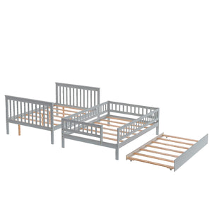 Homeroots Gray Full Over Full Farmhouse Style Bunk Bed With Trundle And Staircase  Manufactured Wood And Solid Wood 403664