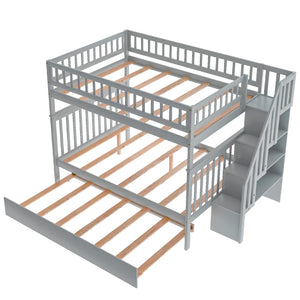 Homeroots Gray Full Over Full Farmhouse Style Bunk Bed With Trundle And Staircase  Manufactured Wood And Solid Wood 403664